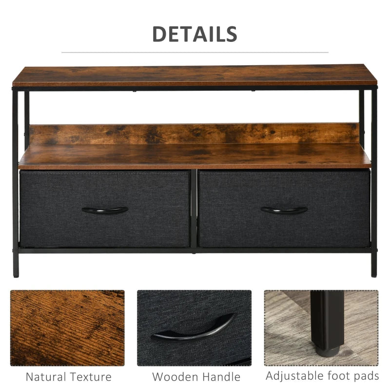 Dark Oak Style Compact TV Stand / Media Centre Unit with 2 Foldable Linen Drawers & Shelving