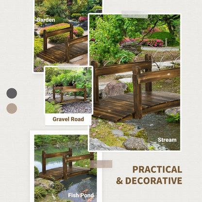 (5ft) Wooden Garden Bridge with Stained Finish and Safety Railings