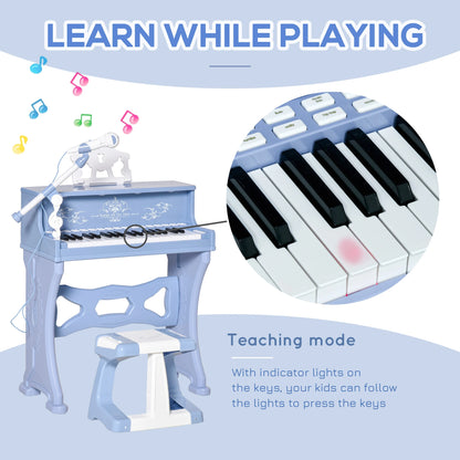 37 Key Kids Piano / Electric Keyboard with Stool and Microphone - Blue