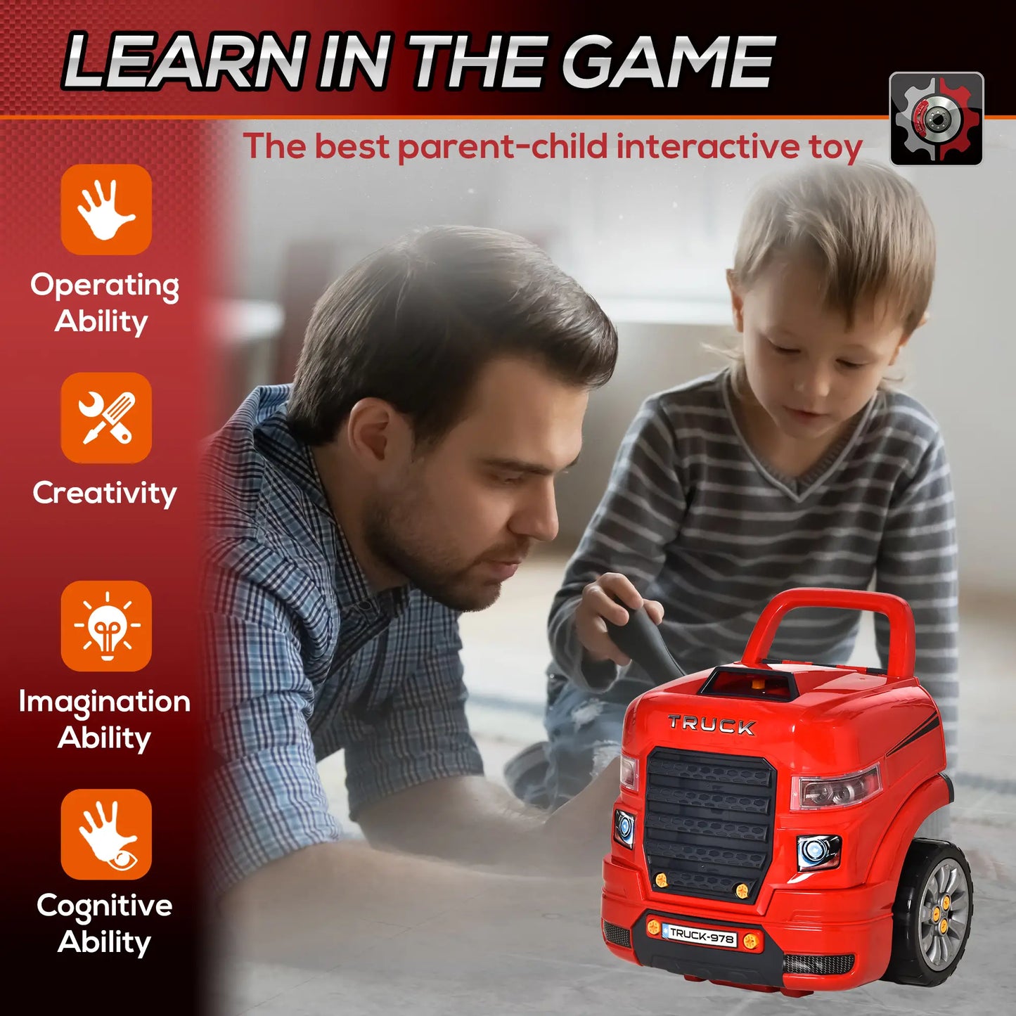 Kids Truck Engine Car Service Station / Take Apart Workshop with R/C Car Key and Lights