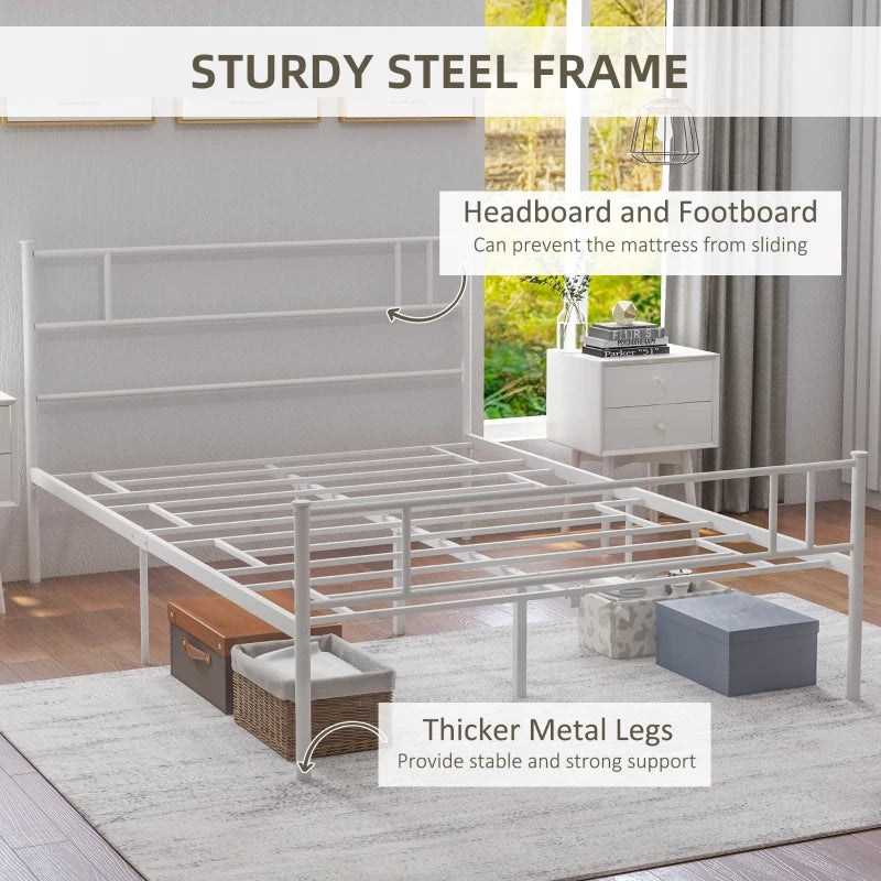 Double Metal Bed Frame - Bedstead Base with Headboard and Footboard - Metal Slat Support and Underbed Storage Space