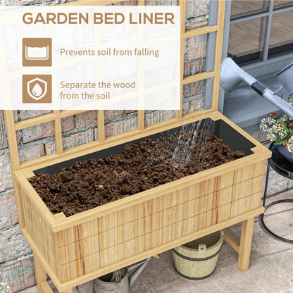 Raised Wooden Garden Planter with Back Trellis - Natural Wood Effect