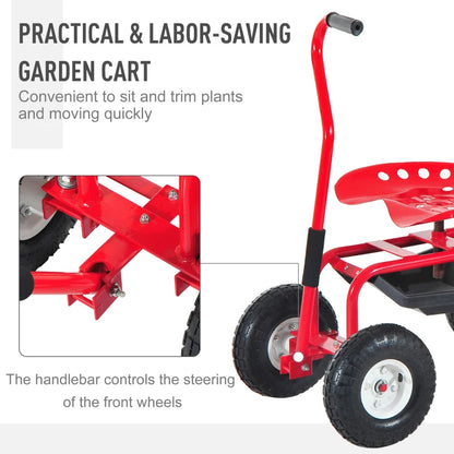 Heavy Duty - Rolling Garden Planting Cart / Station with Tool Tray & Basket