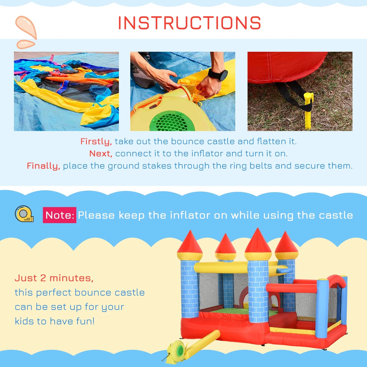 Kids Bouncy Castle with Slide and Side Paddle Pool