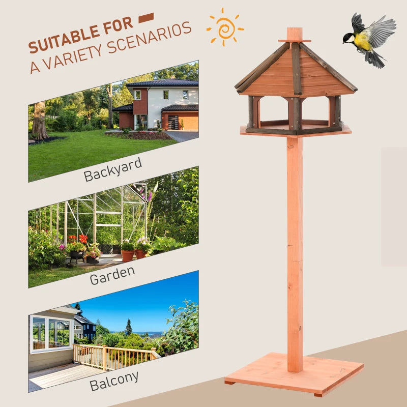 130cm Tall Wooden Bird Feeder / Play Stand with Roof for Outside Use