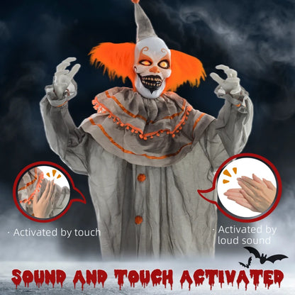 183cm - Orange Classic Scary Clown Decoration with Sound and Light Effects