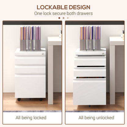 3-Drawer Filing Cabinet with Lock, Mobile Steel File Cabinet for A4, Legal and Letter Size, Under Desk Drawers