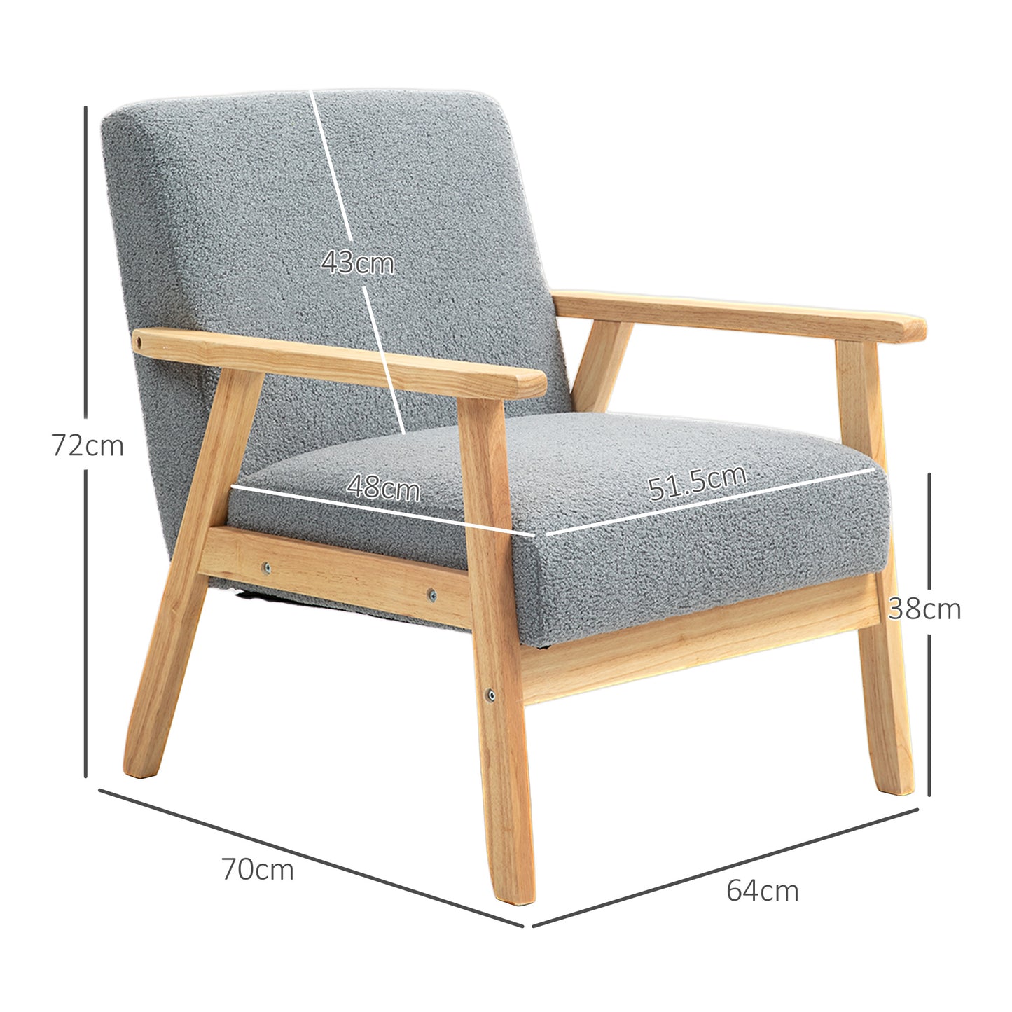 Modern Armchair, Sherpa Fleece Upholstered Accent Chair with Solid Wood Legs and Wide Seat