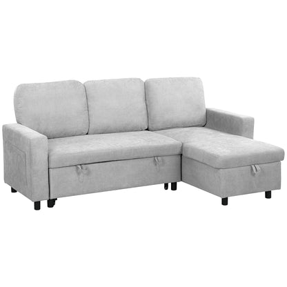 Pull Out Sofa Bed with Storage - Light Grey