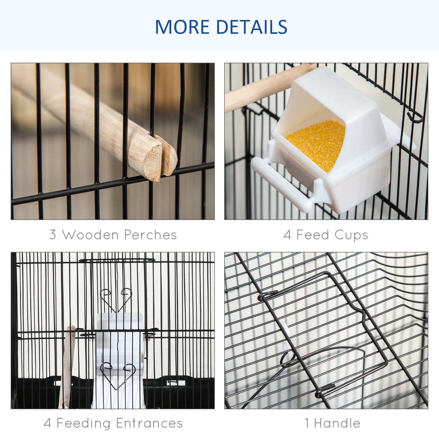 Large Metal Bird Cage with Stand, Perches, Food Bowls, Swing, for Budgies, Parakeets, Black