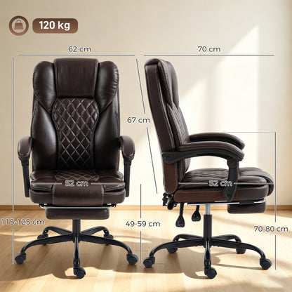 Executive Home Office Chair Reclining Function Footrest Computer Desk Chair High Back, Brown