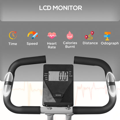 Folding and Quiet Exercise Bike with 8-Level Magnetic Resistance and Heart Rate Sensor, for Home Gym, Black and Grey