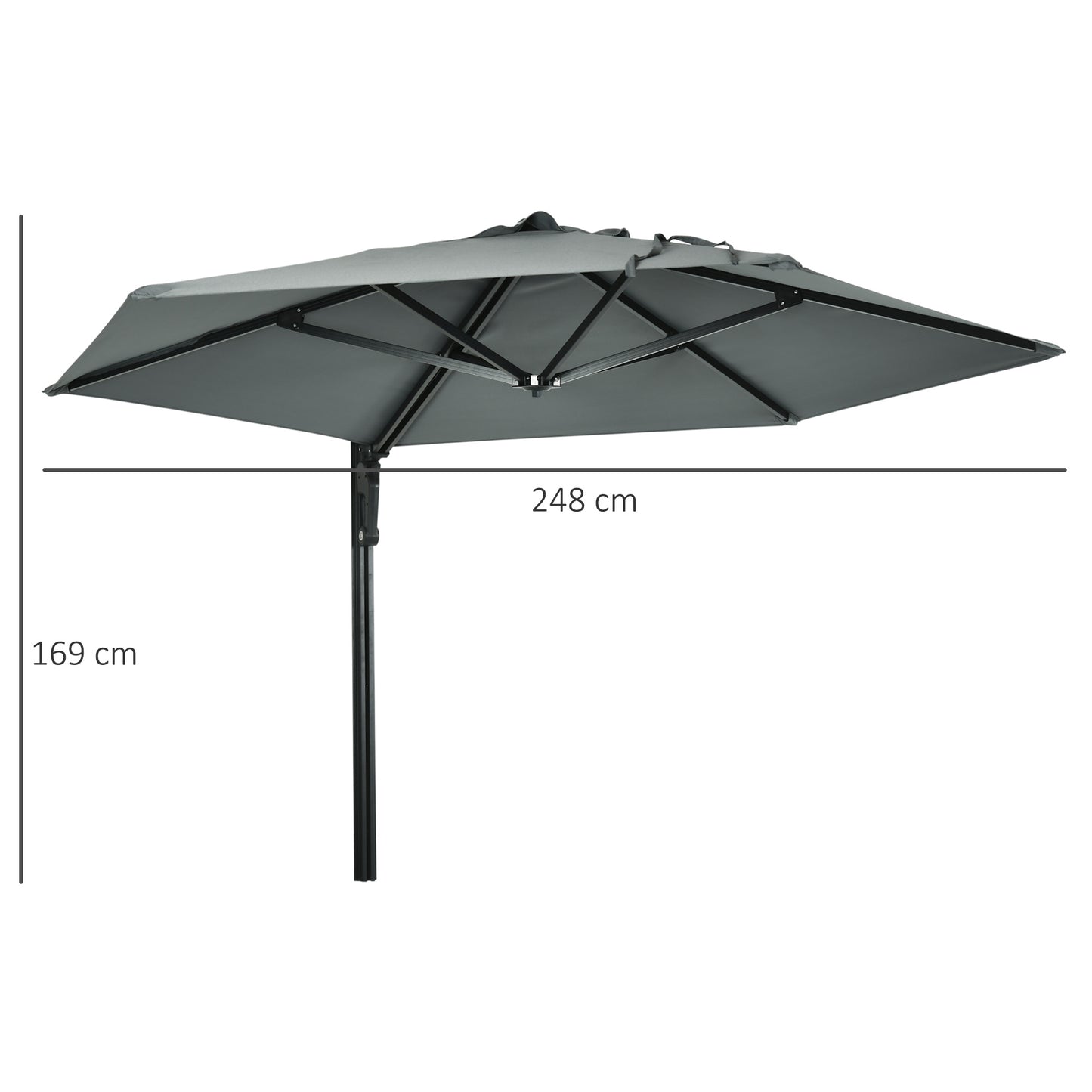 2.5m Wall Mounted Parasol, Hand to Push Outdoor Patio Umbrella with 180 Degree Rotatable Canopy for Porch, Deck, Garden