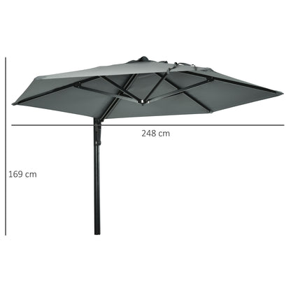 2.5m Wall Mounted Parasol, Hand to Push Outdoor Patio Umbrella with 180 Degree Rotatable Canopy for Porch, Deck, Garden
