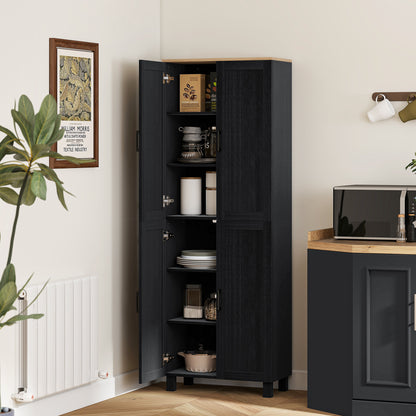Freestanding Kitchen Cupboard, 4-Door Storage Cabinet with Adjustable Shelves, Modern Kitchen Pantry, 170cm, Black