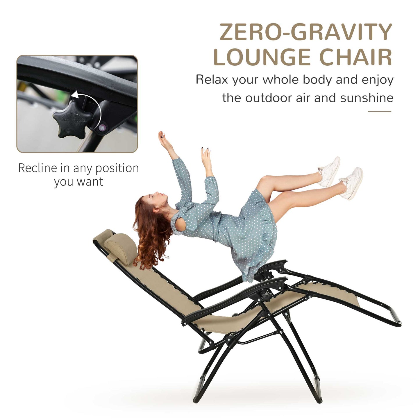 Folding Zero Gravity Chairs, 3 Pieces Adjustable Sun Lounger and Table Set with Cup Holder and Headrest