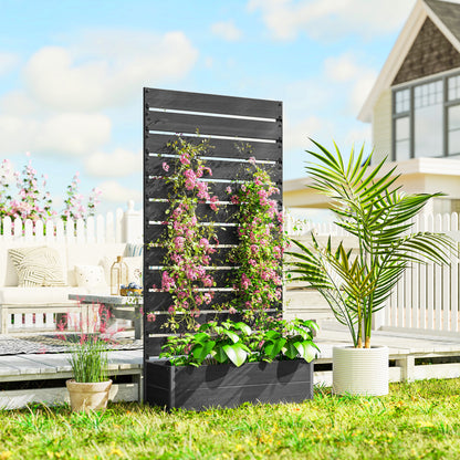 Raised Bed for Garden, Planter with Trellis for Climbing Plants, Vines, Planter Box with Drainage Gap, Black