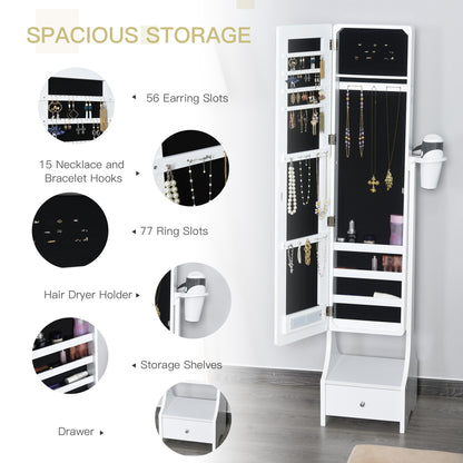 Jewellery Cabinet, Full Length Mirror with Storage, Free Standing Mirror with LED Lights, Hooks