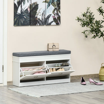 Shoe Storage Bench with Cushion & Drawers – White