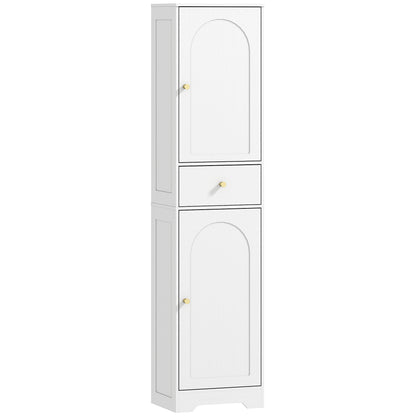 Tall Bathroom Cabinet with Arched Doors - White