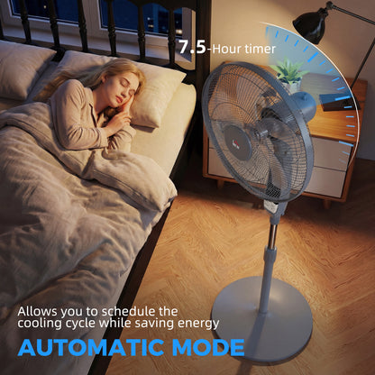 16in Pedestal Standing Floor Fan, Oscillation Cooling Fan with Remote Control, Grey