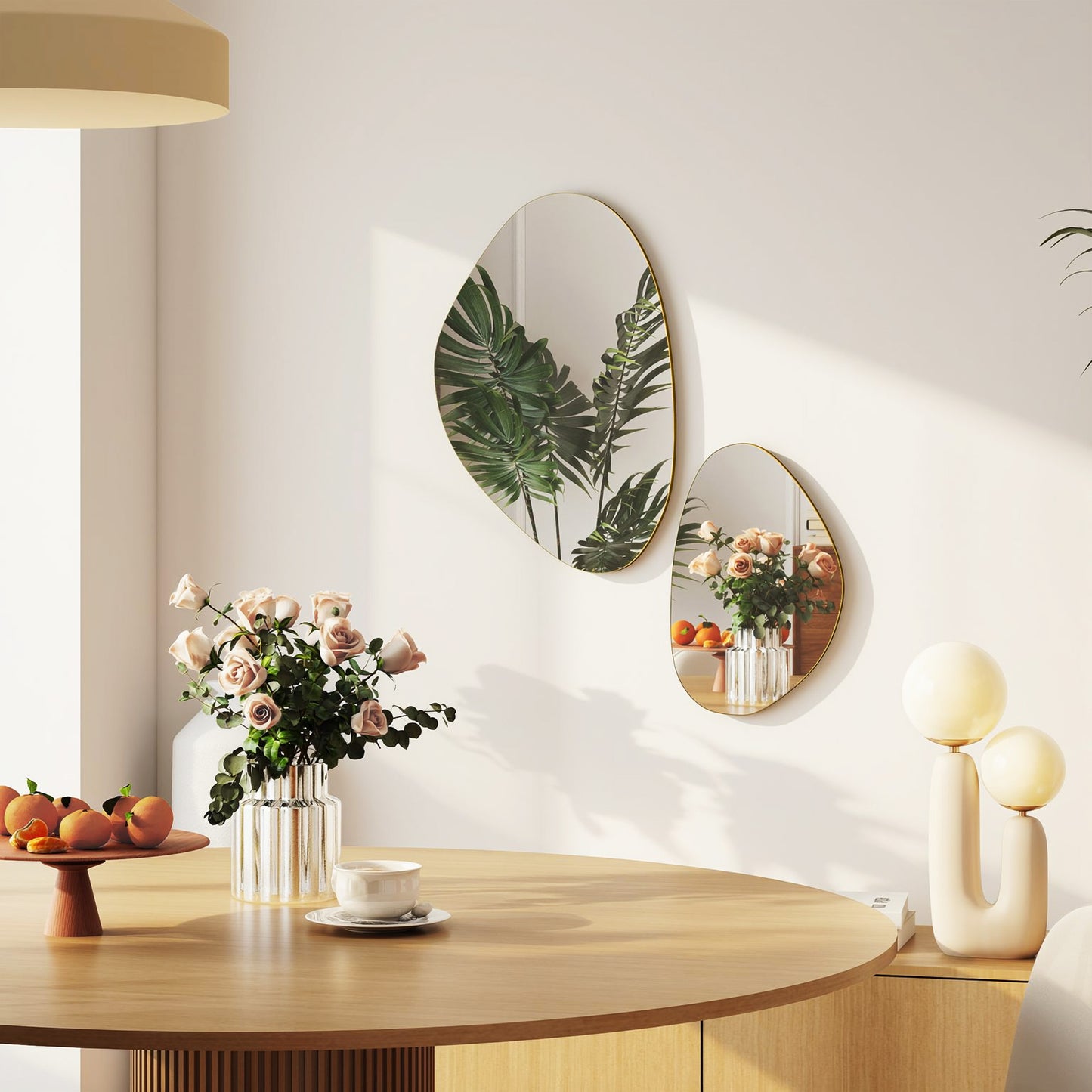 Set of 2 Pebble-Shaped Wall Mirror - Gold Tone