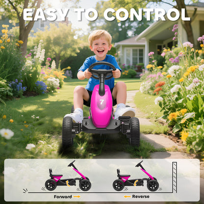 Pedal Go Kart for Kids 2-5 Years, with Silent EVA Wheels, Metal Frame, Pink