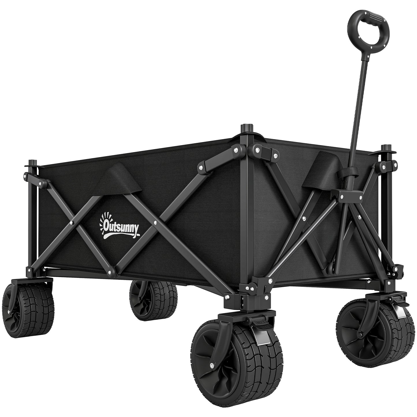 Folding Garden Trolley, Outdoor Wagon Cart with Carry Bag, for Beach, Camping, Festival, 120KG Capacity, Black