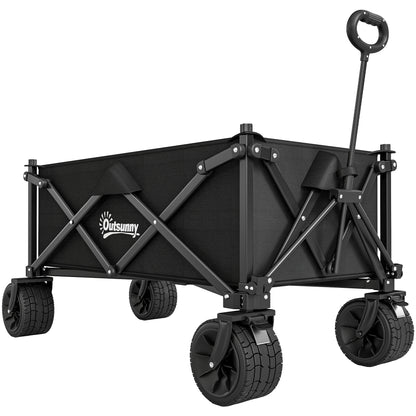 Folding Garden Trolley, Outdoor Wagon Cart with Carry Bag, for Beach, Camping, Festival, 120KG Capacity, Black