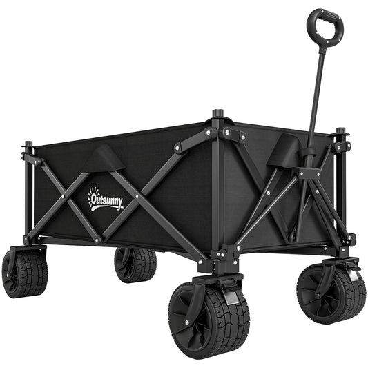 Folding Garden Trolley, Outdoor Wagon Cart with Carry Bag, for Beach, Camping, Festival, 120KG Capacity, Black