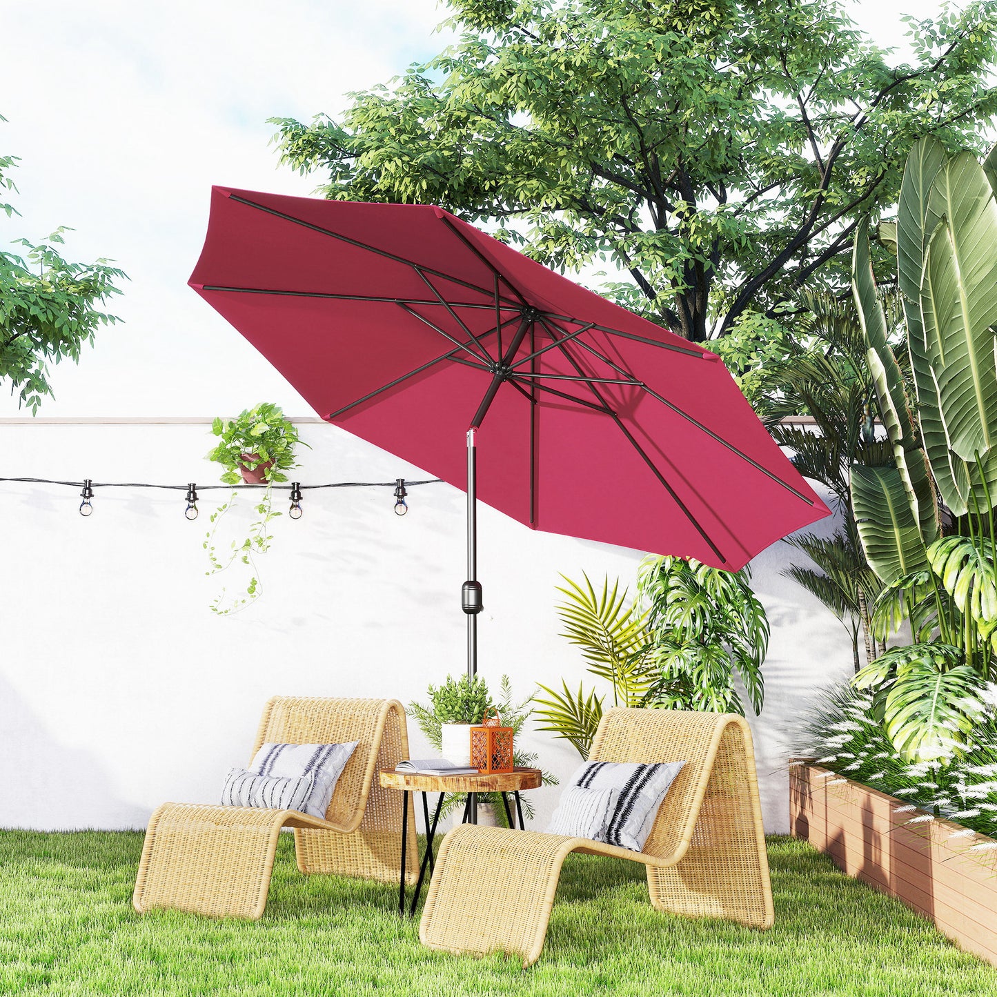3(m) Tilting Parasol Garden Umbrellas, Outdoor Sun Shade with 8 Ribs, Tilt and Crank Handle for Balcony, Bench, Garden