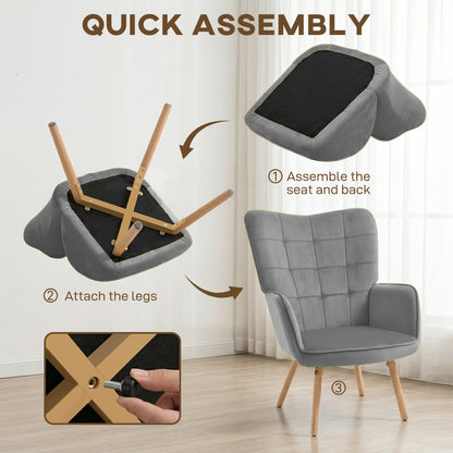 Modern Accent Chair, Upholstered High Back Armchair with Tufted Wingback, Seat Padding