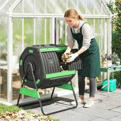 Garden Compost Bin, 200L Dual Chamber Tumbling Composter with Adjustable Vents, BPA Free Compost Tumbler, Green
