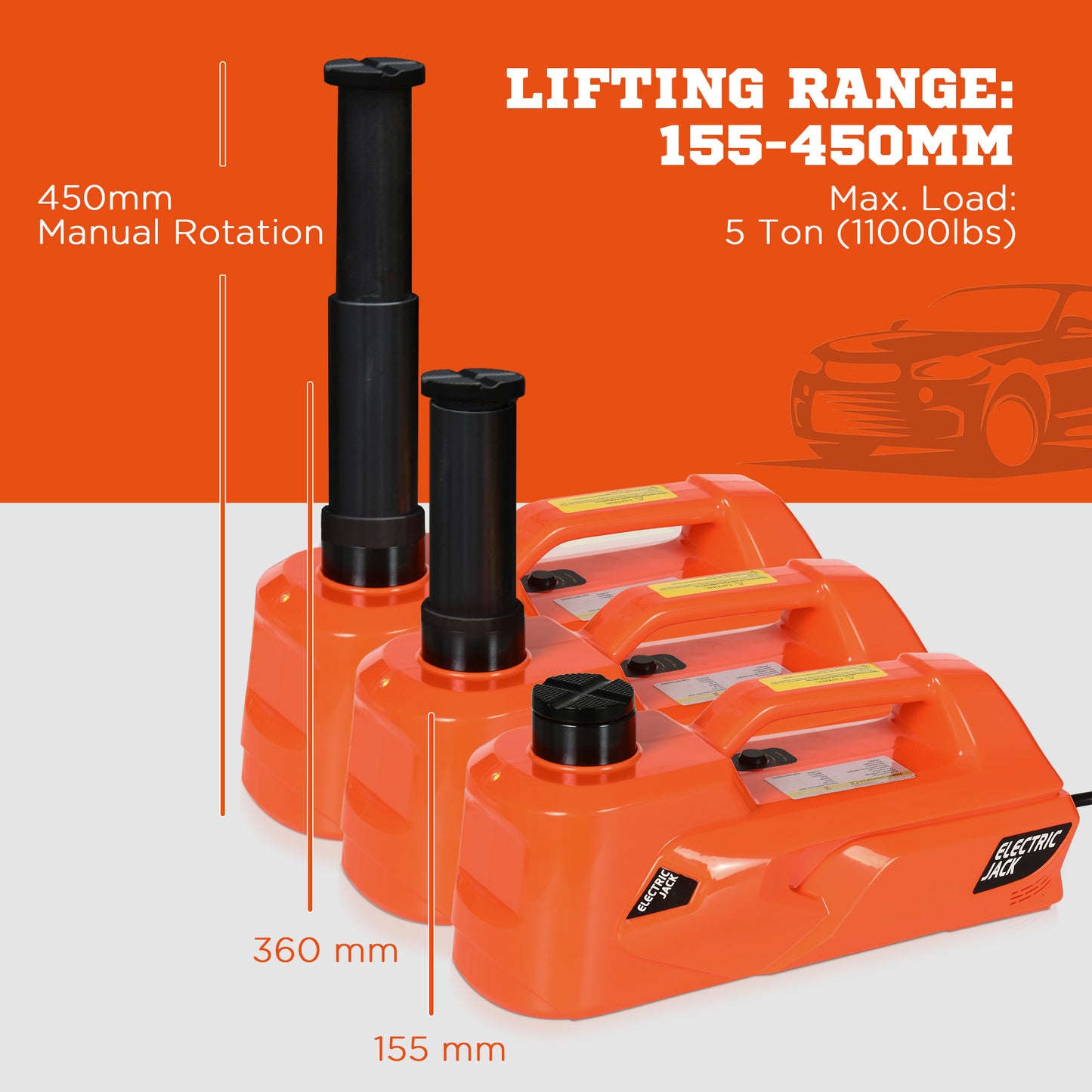 5 Ton Electric Car Jack Kit with 12V Auto Car Floor Jack, Impact Wrench, 15.5-45cm Tyre Lift Emergency Tyre Repair Kit