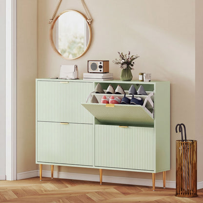 Elegant Four-Drawer Shoe Cabinet - Light Green