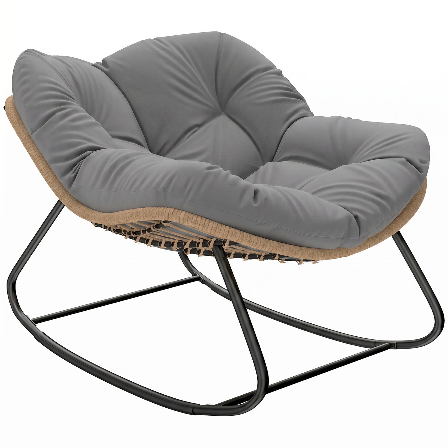 Indoor Outdoor Rocking Chair, Oversized Rocking Egg Chair with Cushion for Living Room, Garden, Patio, Grey