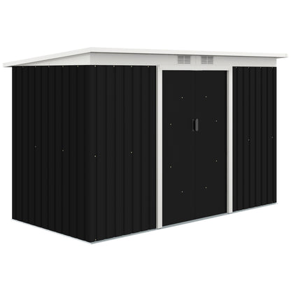 9ft x 4ft Metal Garden Shed, Outdoor Tool House with Foundation Kit, Ventilations and Double Doors, Dark Grey
