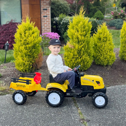Kids Ride on Tractor with Back Trailer, Shovel & Rake, Horn, Four Wheels Tractor Toy for Child Toddler