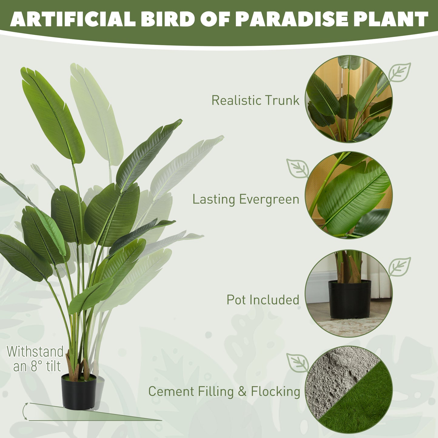 160cm Tall Artificial Bird of Paradise Plant, Faux Banana Leaf Tree with PEVA Leaves and Flocking