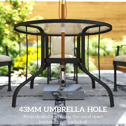 Tempered Glass Top Round Outdoor Dining Table with Parasol Hole, 96.5 x 96.5 x 71 cm