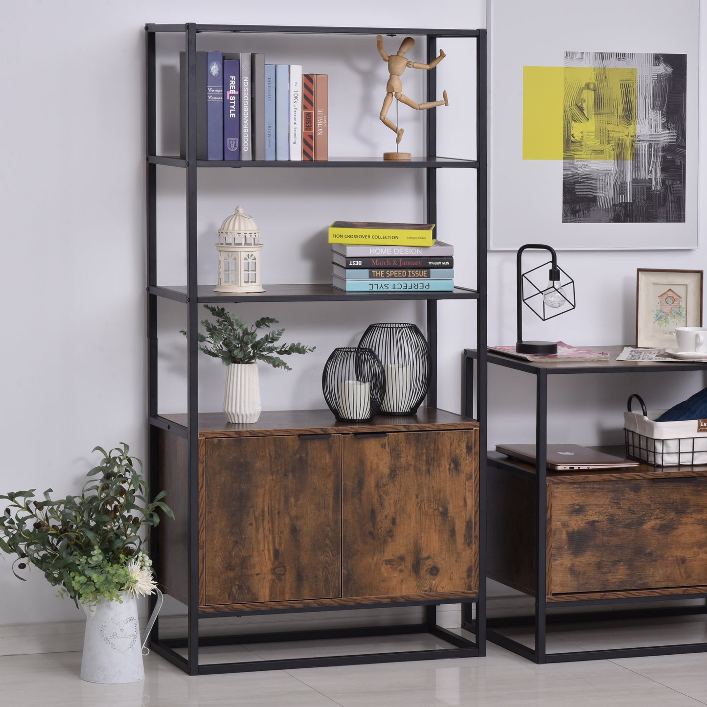Industrial Bookshelf, Storage Shelf, Large Bookcase with 3 Open Shelves, Multifunctional Rack for Living Room, Office