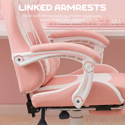 Cat Ear and Paw Reclining Office Chair, with Footrest - Pink/White