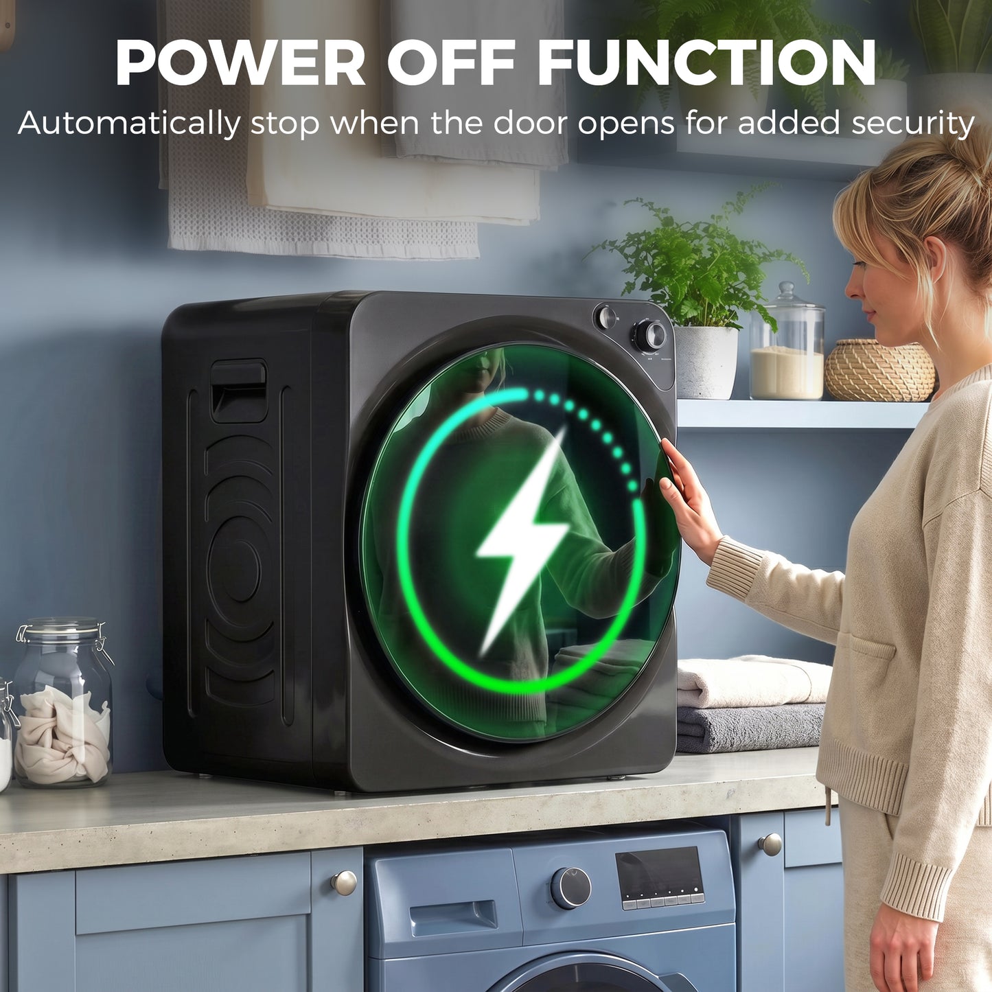 5kg Vented Tumble Dryer, 1000W Compact Tumble Dryer with 5 Drying Modes, Stainless Steel Tub, Black