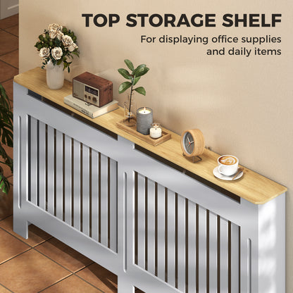 Slatted Radiator Cover, Painted Cabinet with Line Grill Design, 172L × 19W × 81H cm, Grey