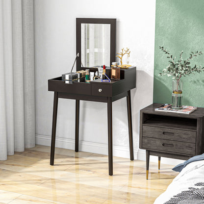 Dressing Table with Flip-up Mirror, Makeup Desk with 2 Drawers and Pine Wood Legs