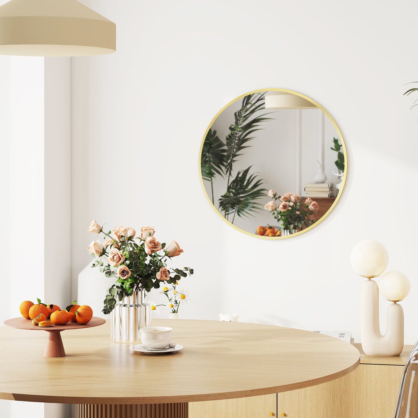 61cm Decorative Wall Mirror for Bedroom Living Room, Modern Round Bathroom Mirror for Home Decor, Gold Tone