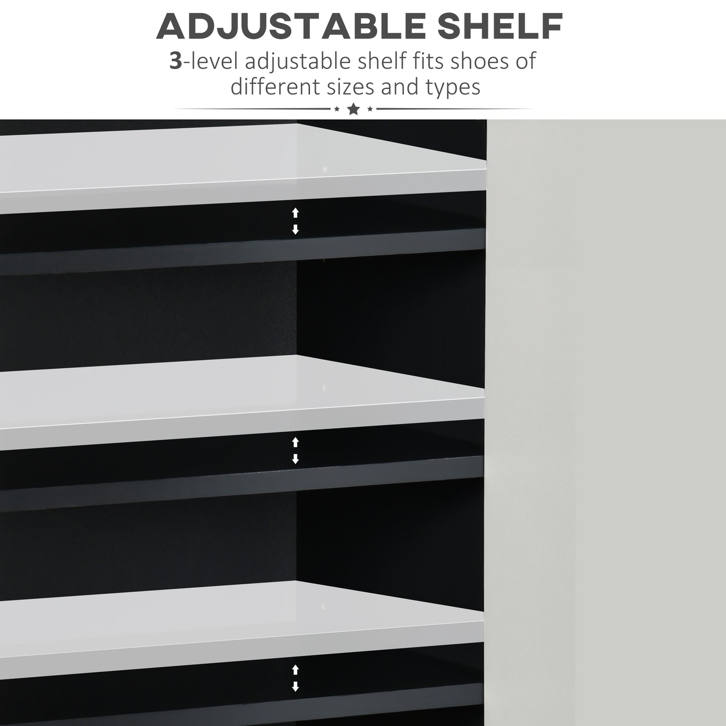 High Gloss Shoe Cabinet with White Doors and Open Shelves, Hallway Shoe Cupboard Storage Organiser for 15 Pairs of Shoes