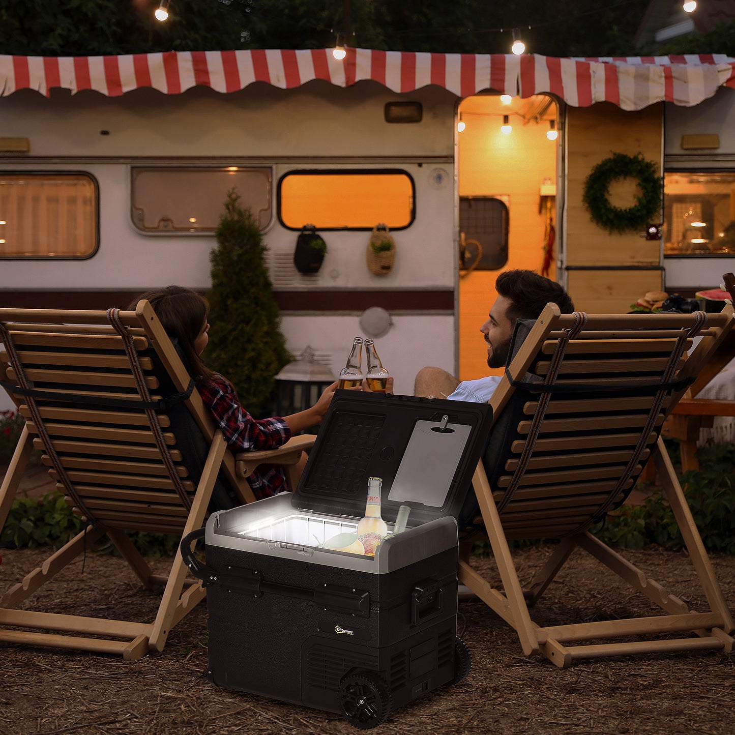 50L Camping Fridge, Portable Freezer Compressor Car Refrigerator with LED, Telescopic Handle