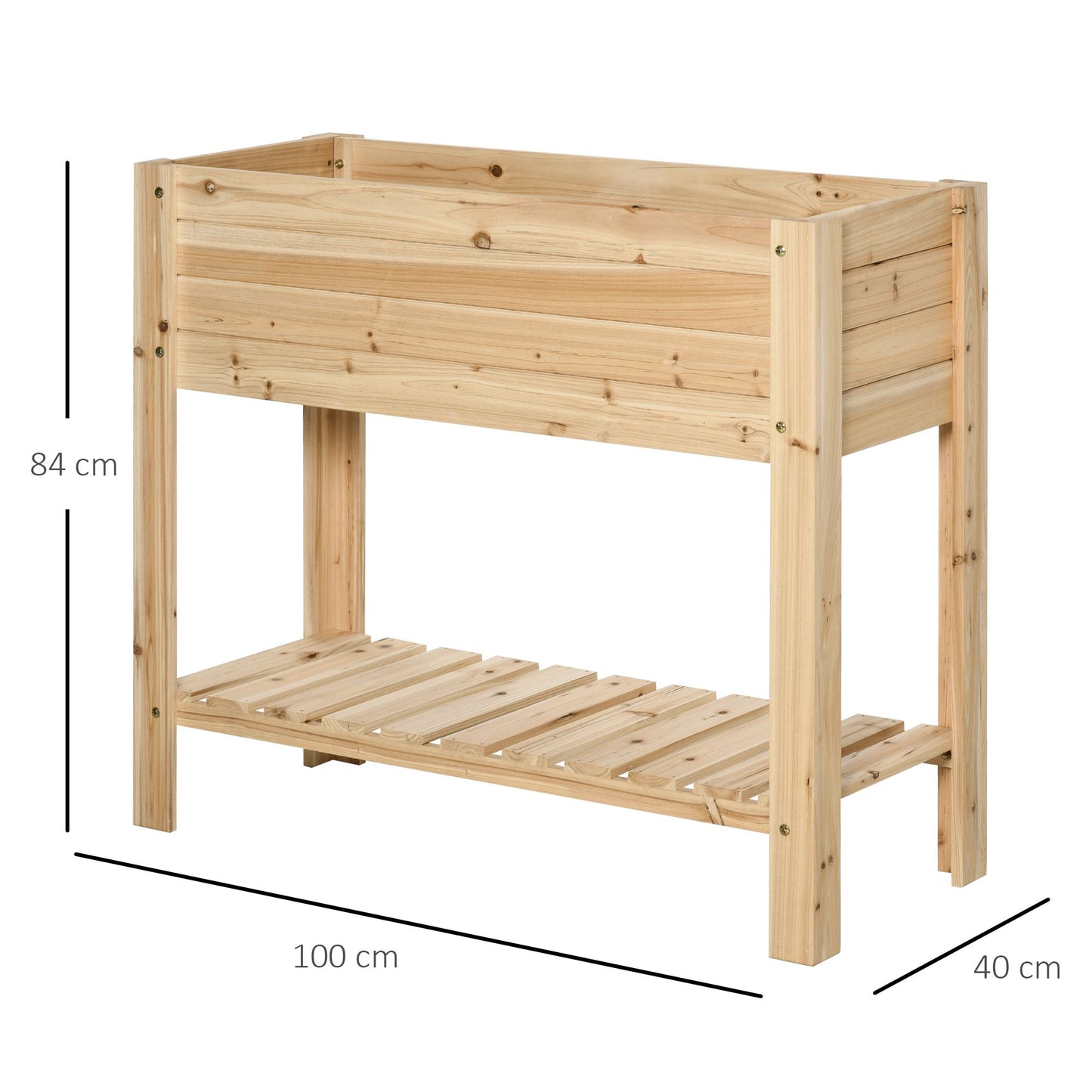 Wooden Raised Plant Stand Outdoor Flower Bed Box with Clapboard 100 x 40 x 84cm