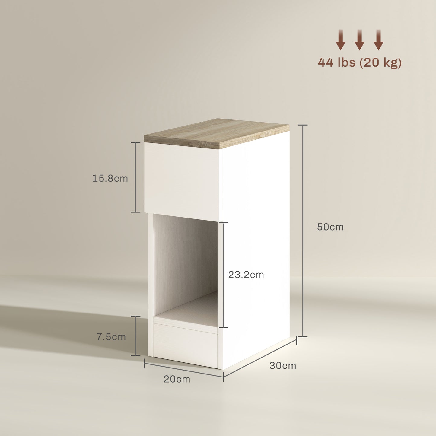 Set of Two Modern Storage Bedside Tables - Cream White